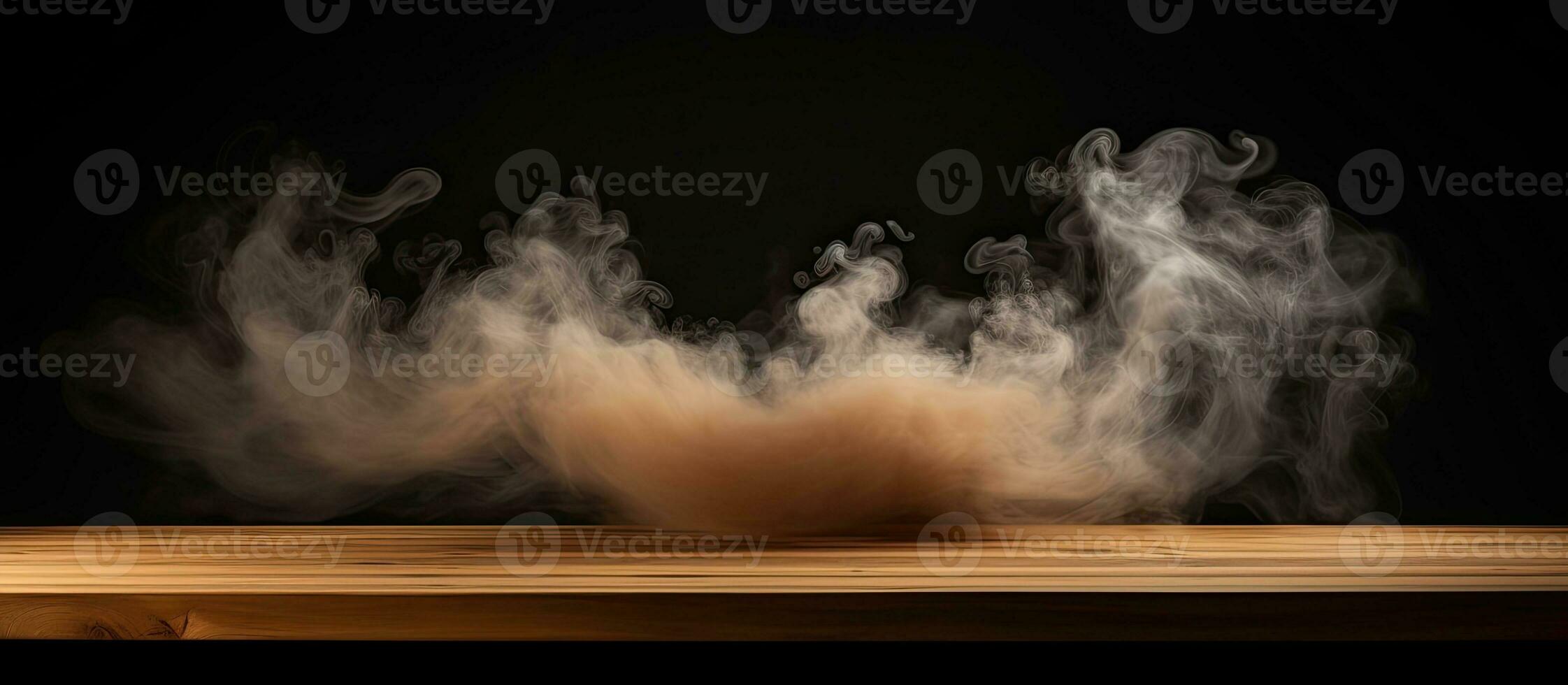 de madera mesa con fumar en oscuro antecedentes ideal para exhibiendo productos foto