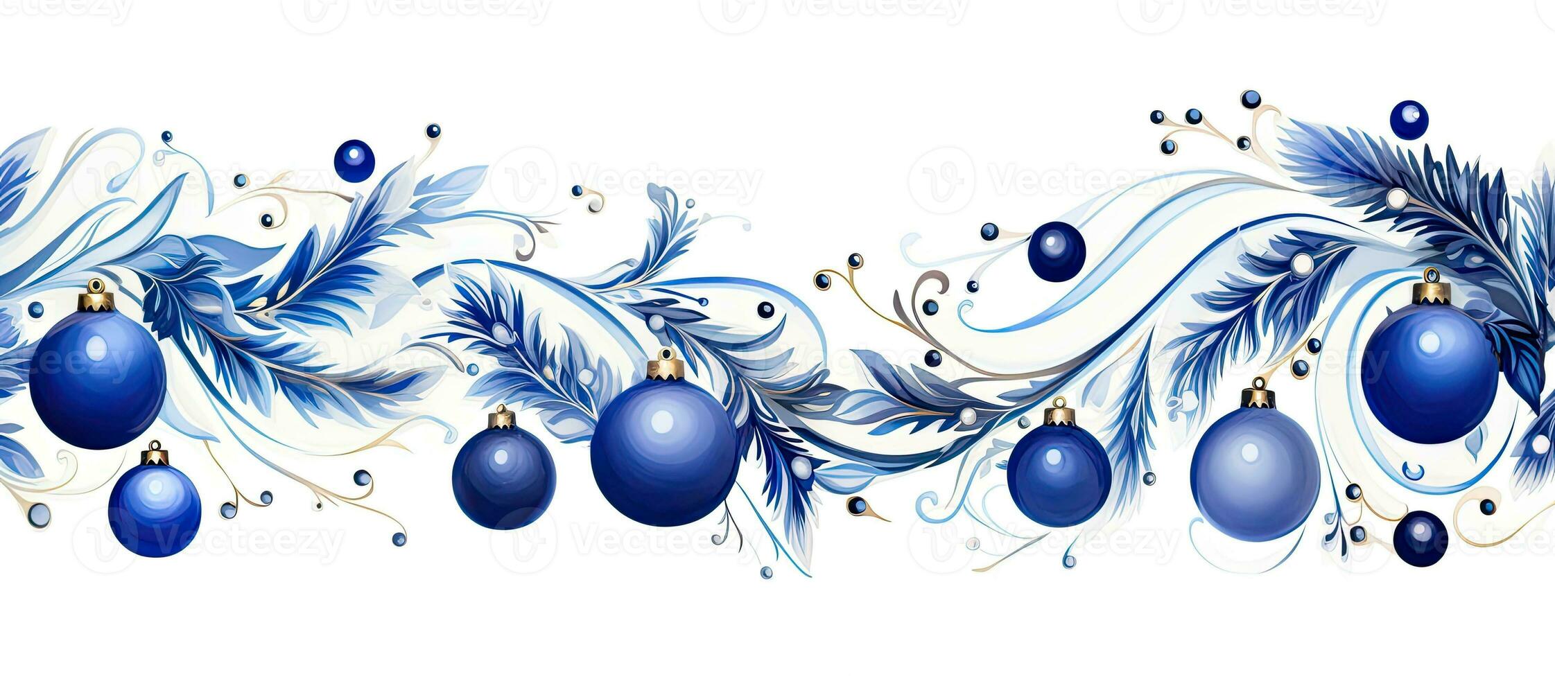 Blue ornaments on a Christmas border photo