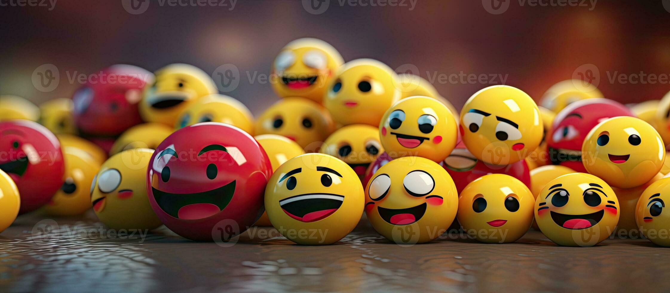 Emoticon filled 3D rendering with expressive faces leaving space for text photo