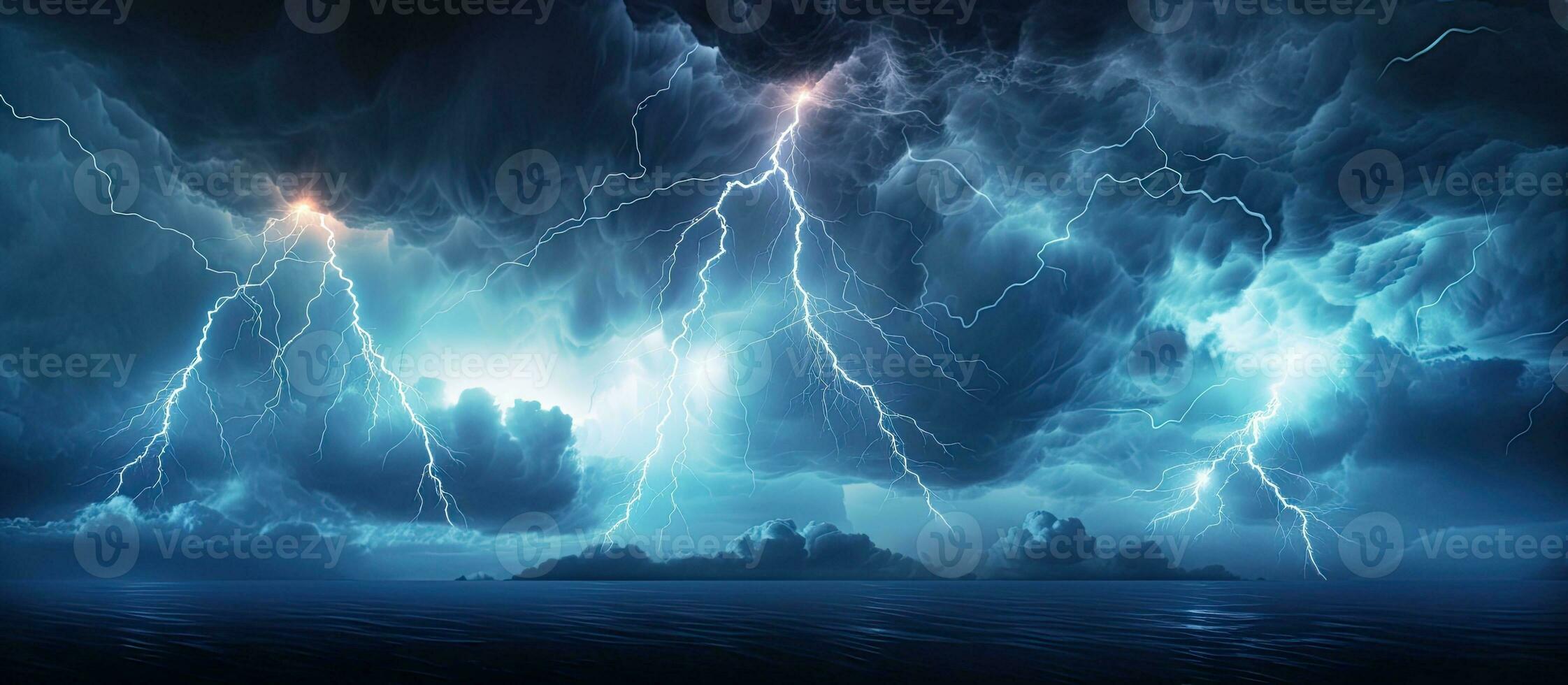 Space for text in dark cloudy sky after lightning and thunder cloud photo