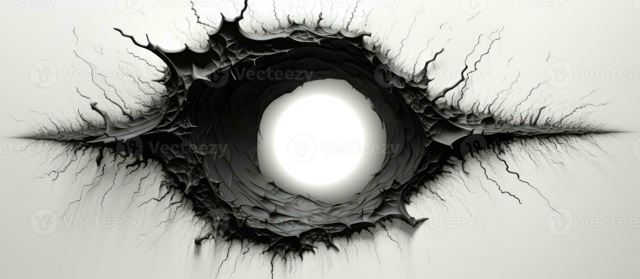 Ragged edged white paper with a black hole photo