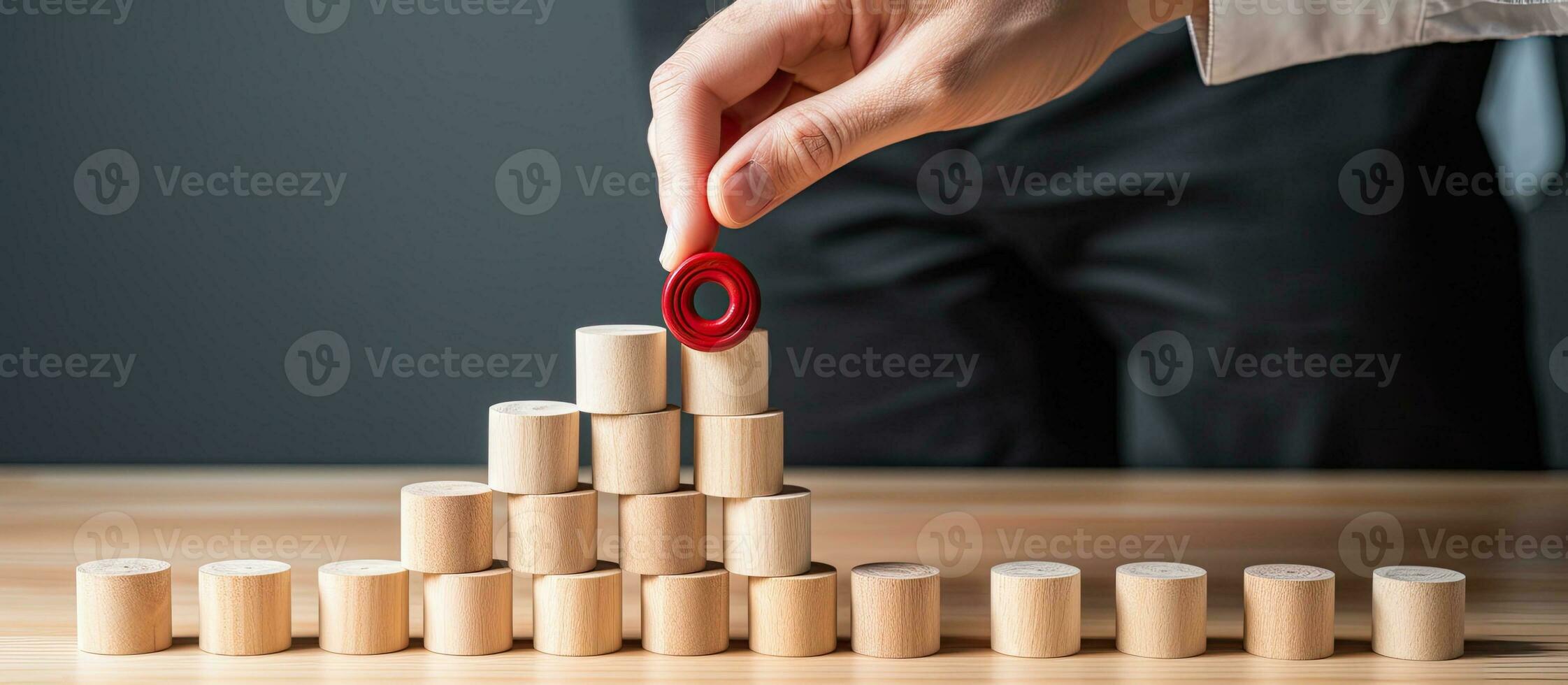 Creating wooden stairs with target icon and achieving objectives or setting goals photo