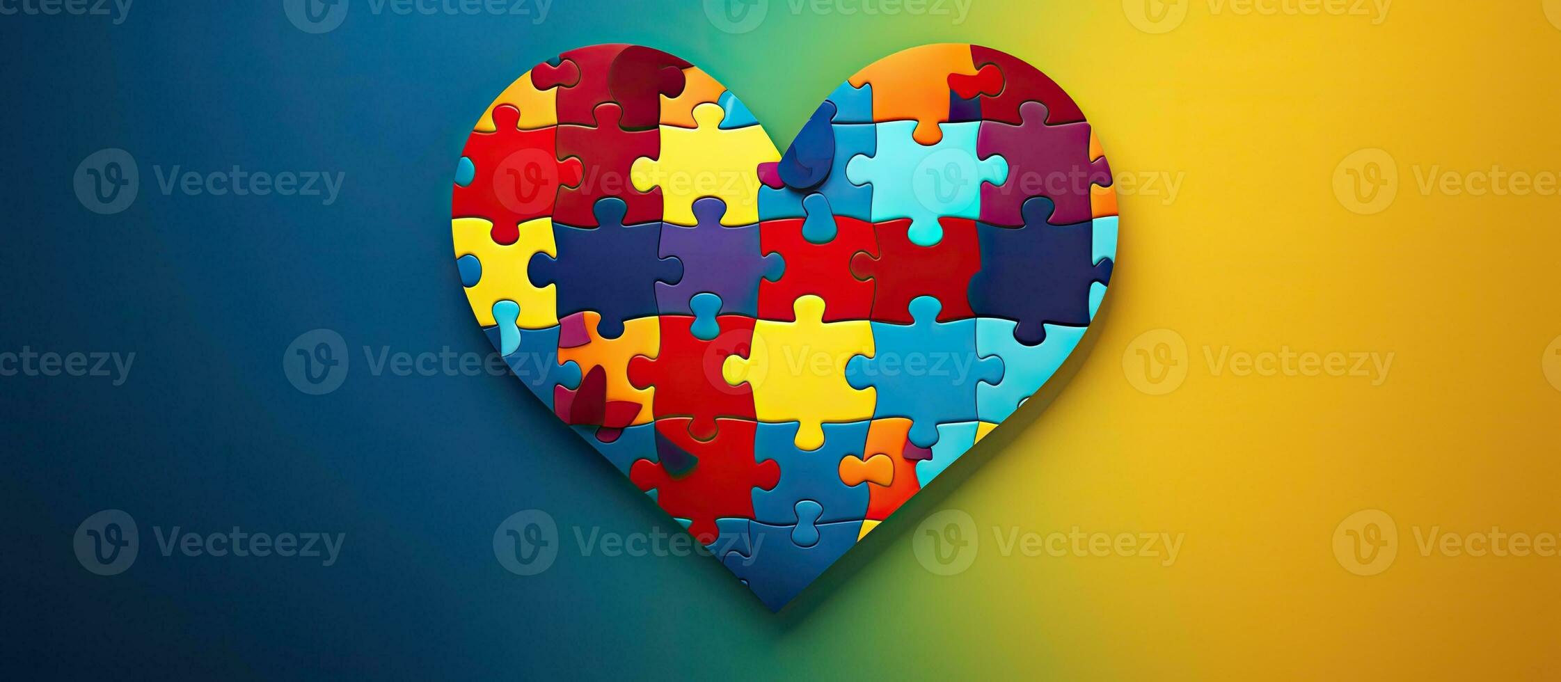 Autism depicted through heart shaped puzzle pieces on vibrant background photo