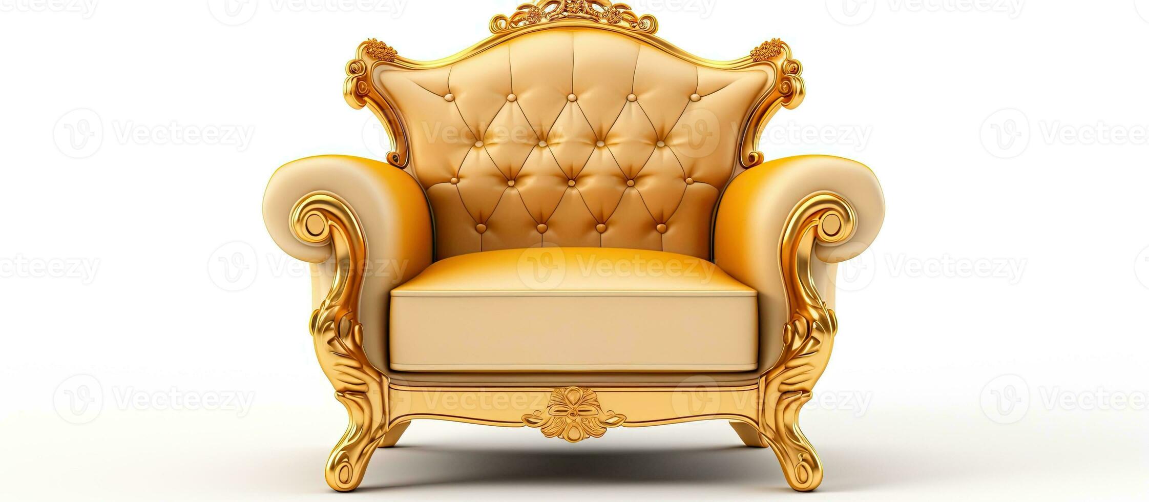 3D rendering of a gold baroque armchair isolated on white background photo