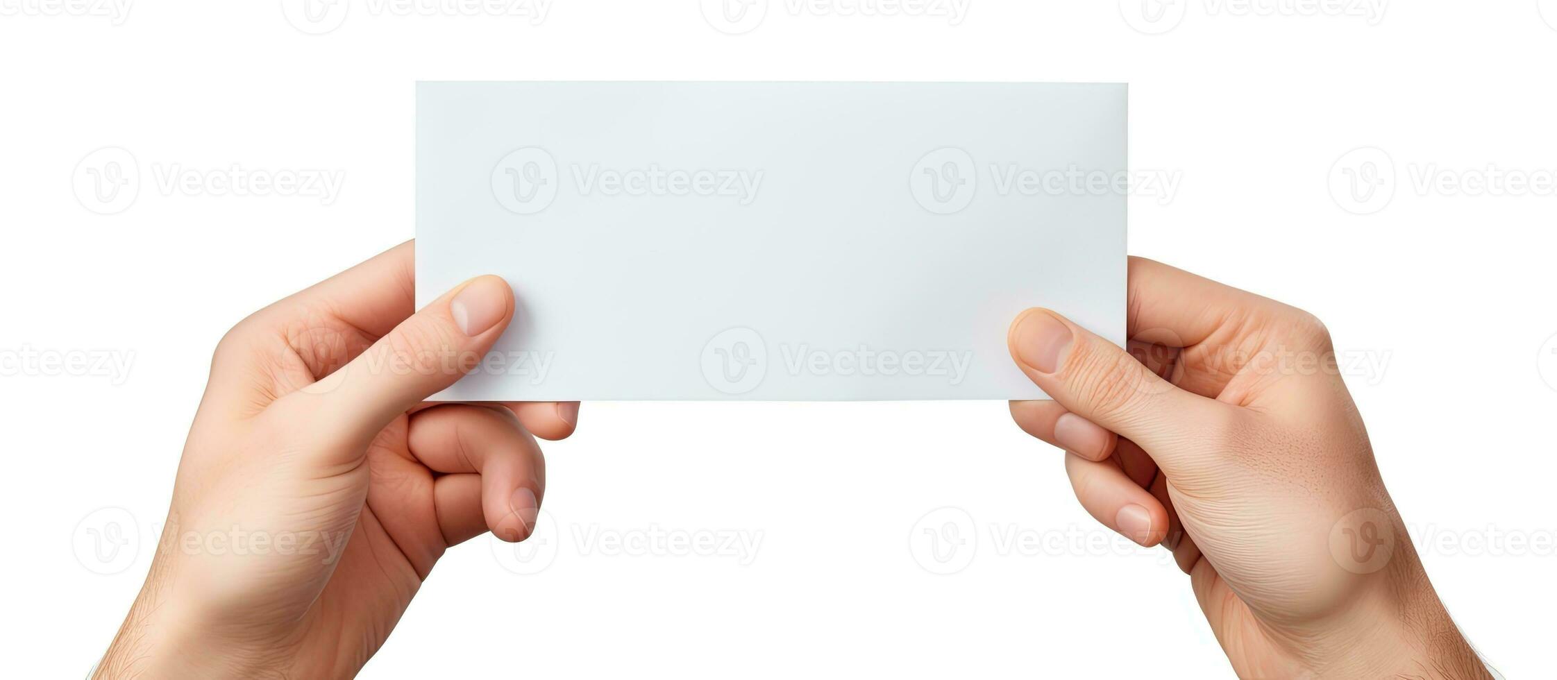 A man s hand holding two empty sheets of paper photo