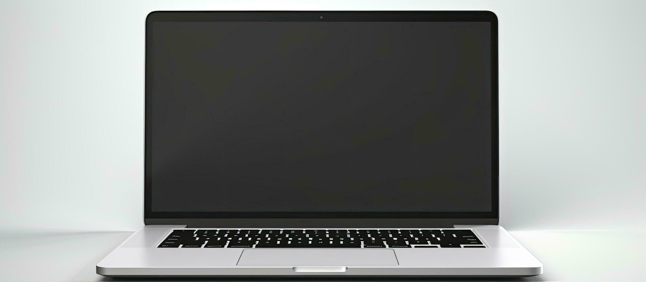 Modern silver laptop with a blank white screen isolated transparently photo