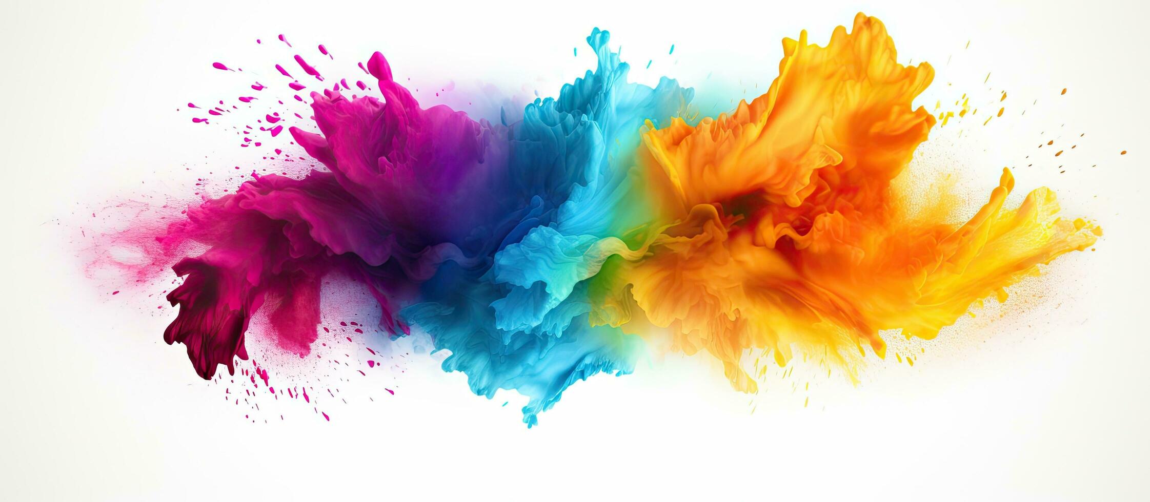 Vibrant round explosion of colorful powder isolated on white background with copy space photo