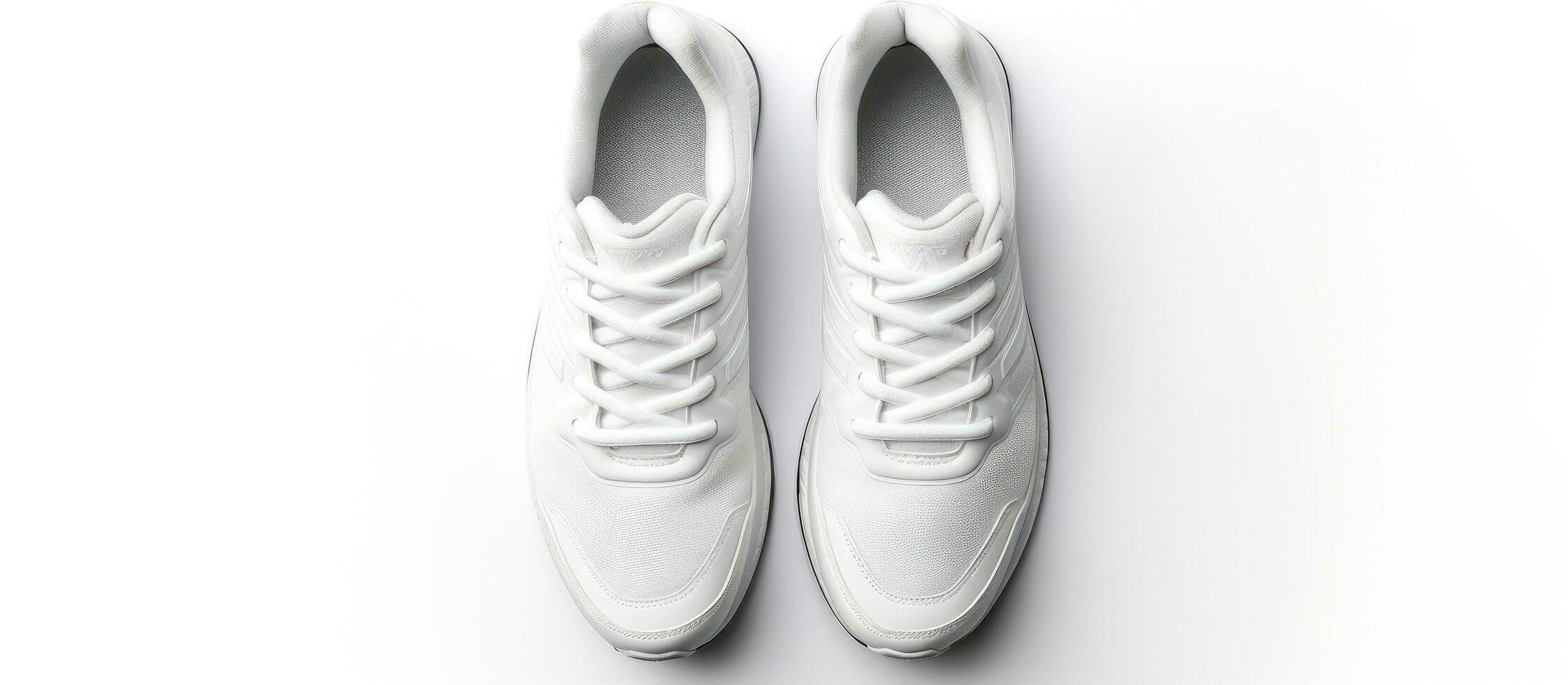 White sport shoes on white background with empty space for text photo