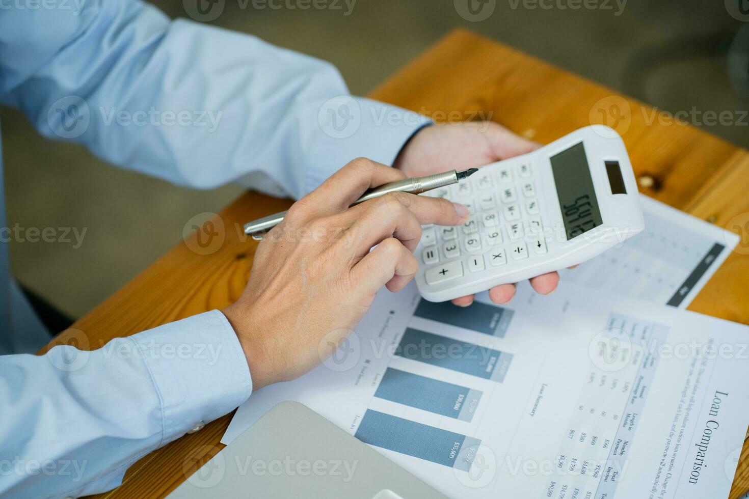 Business man Accountant investment risk analysis. saving money for Stock market trading with calculator. Accountancy Concept photo