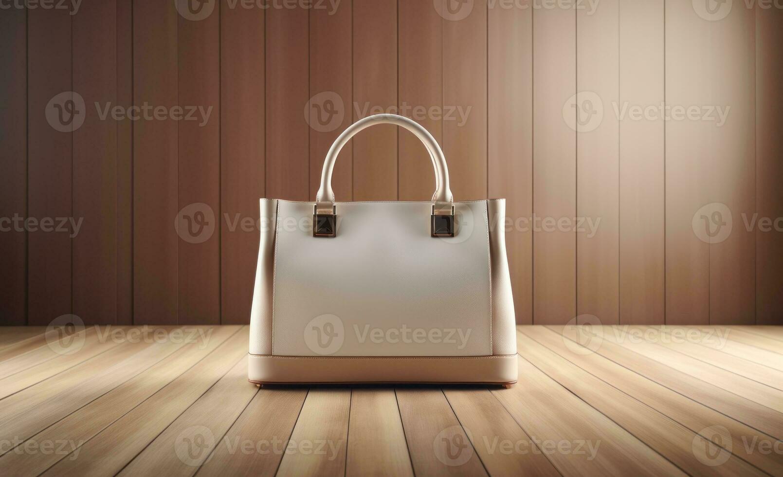 Modern elegant leather bag on coffee table photo