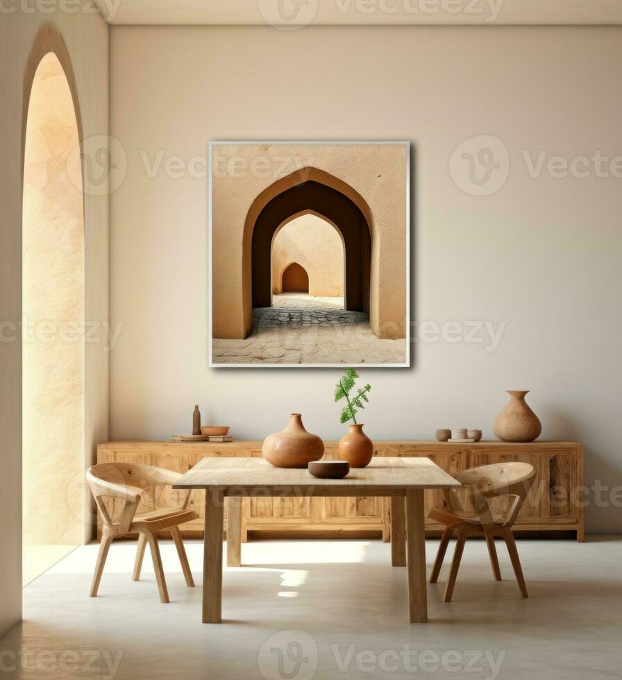 Minimalist dinning room in beige colors photo