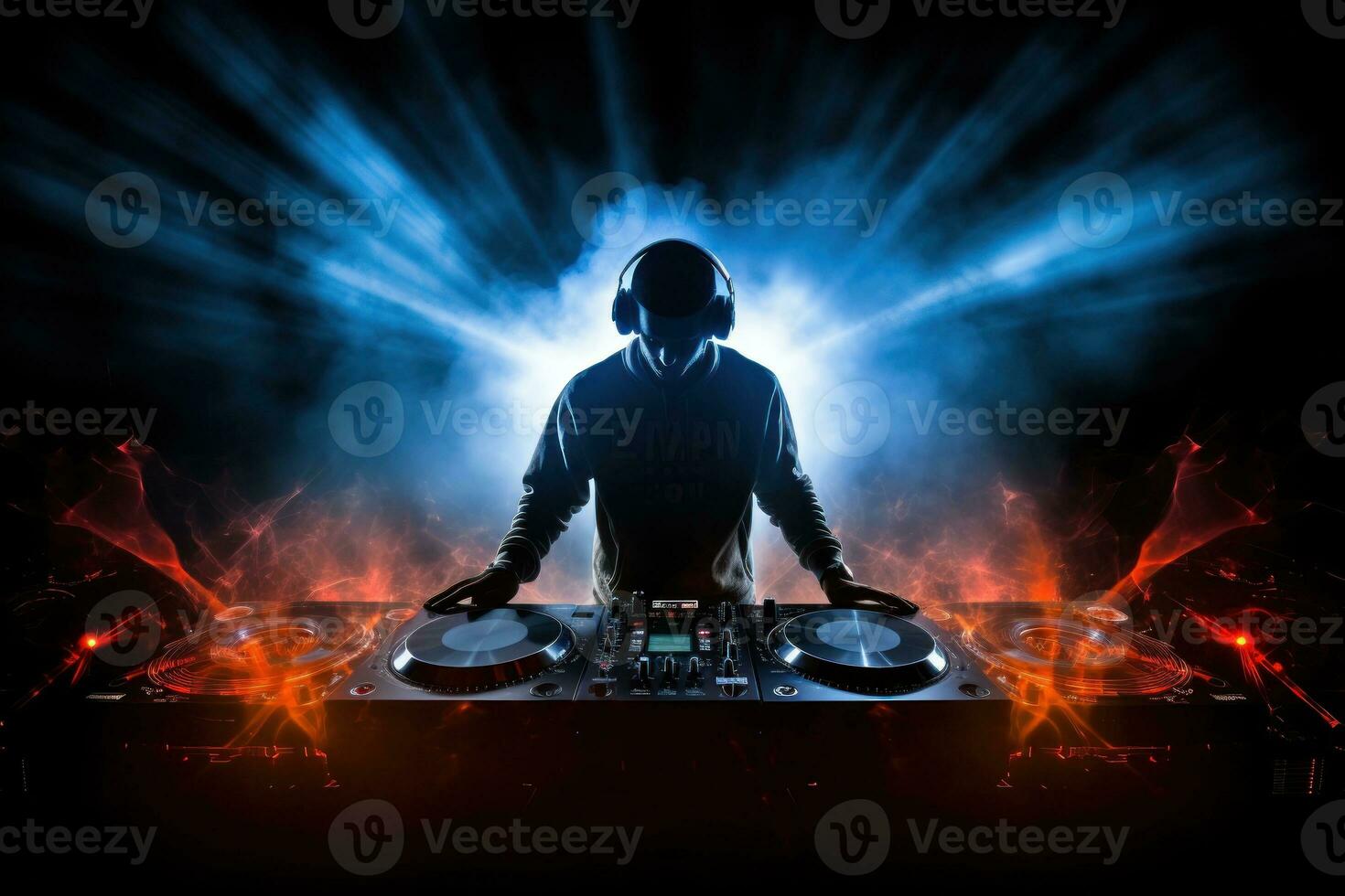 dark music background with playing DJ photo