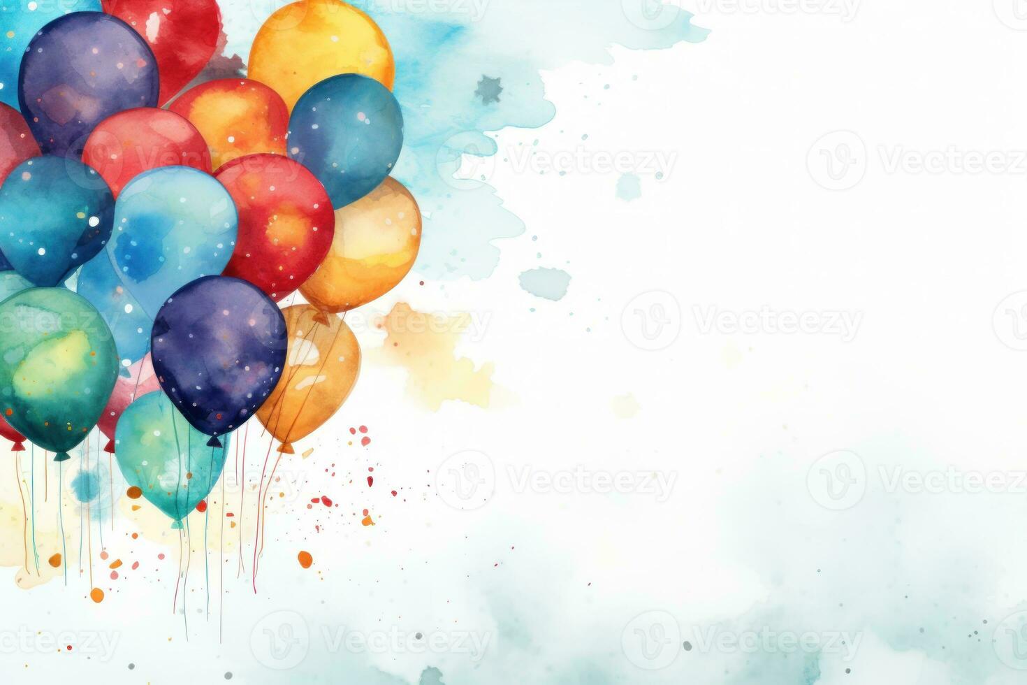 Watercolor birthday background with balloons photo