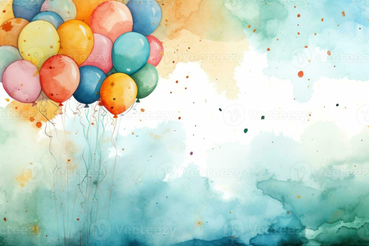 Watercolor birthday background with balloons photo