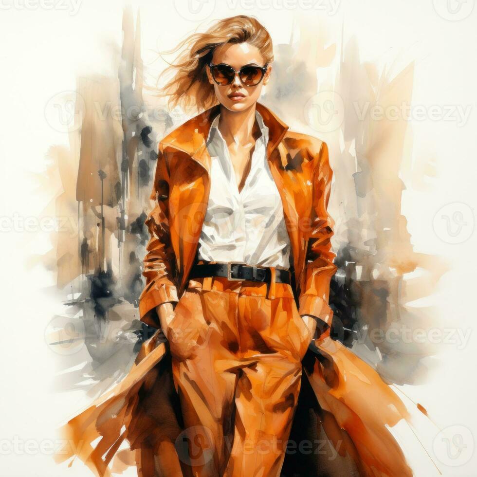 Fashion watercolor girl isolated photo