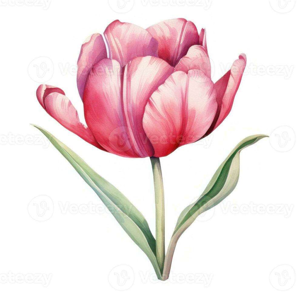 Watercolor tulip flower isolated photo