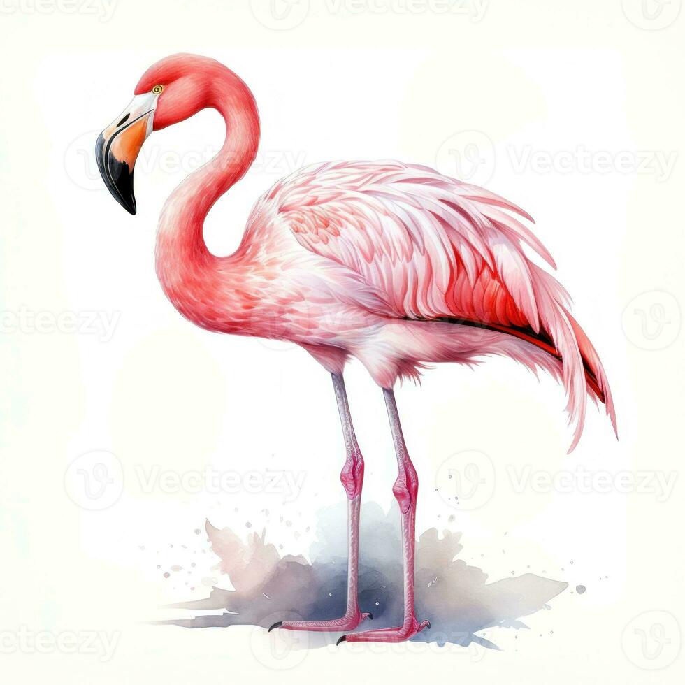 Watercolor pink flamingo isolated photo