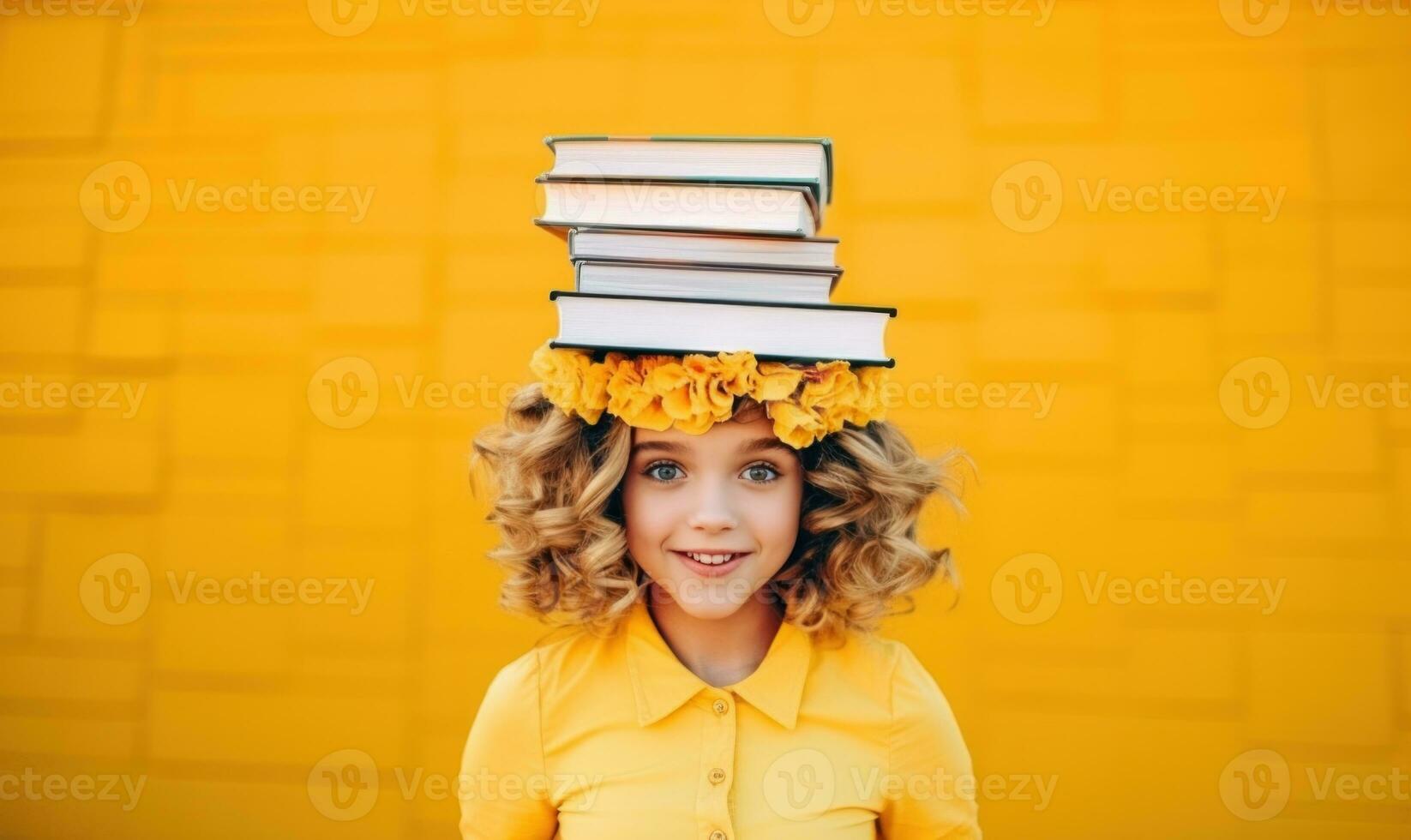 gracioso niña con libros foto