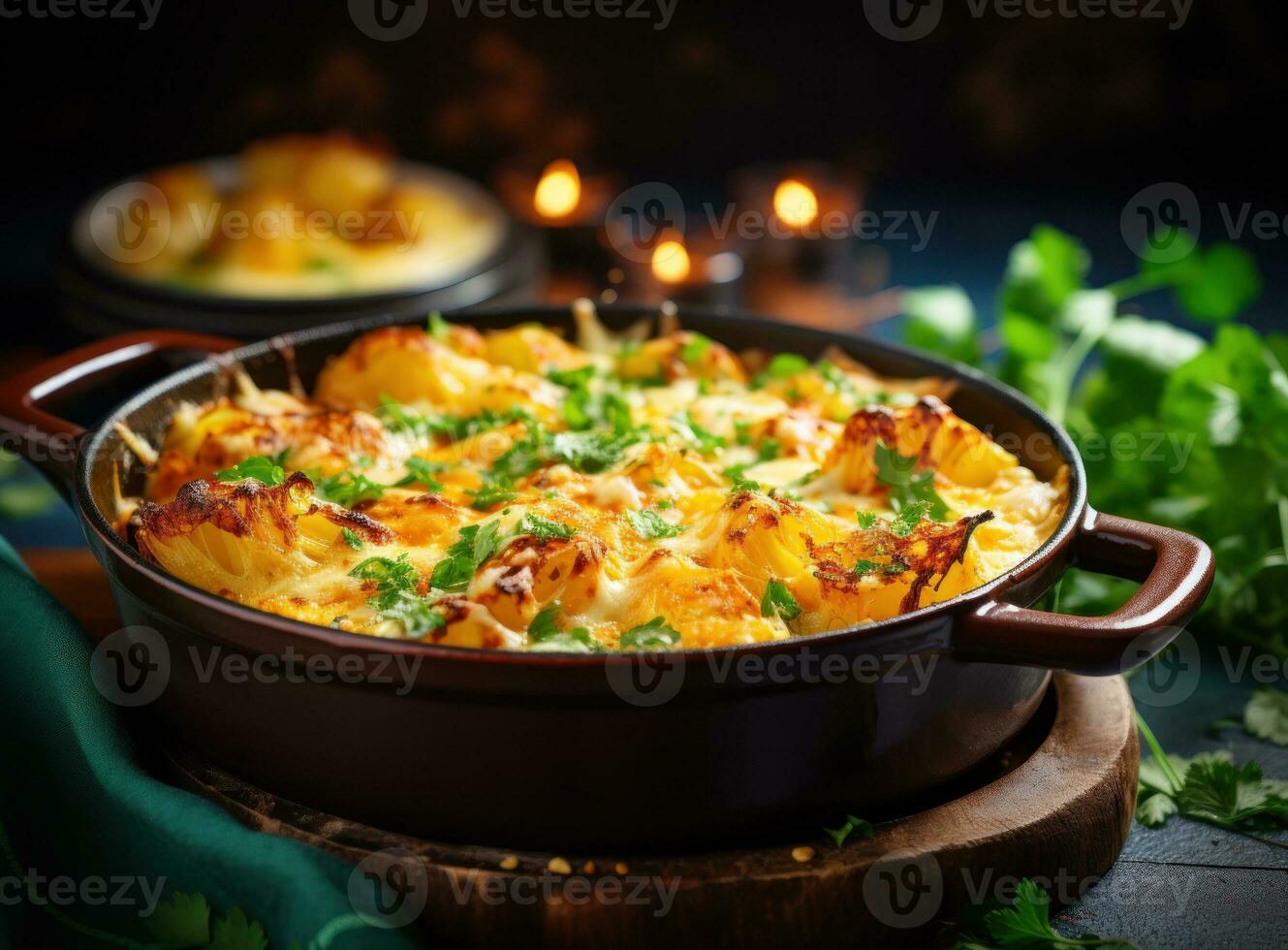 Cooked cauliflower in the casserole photo