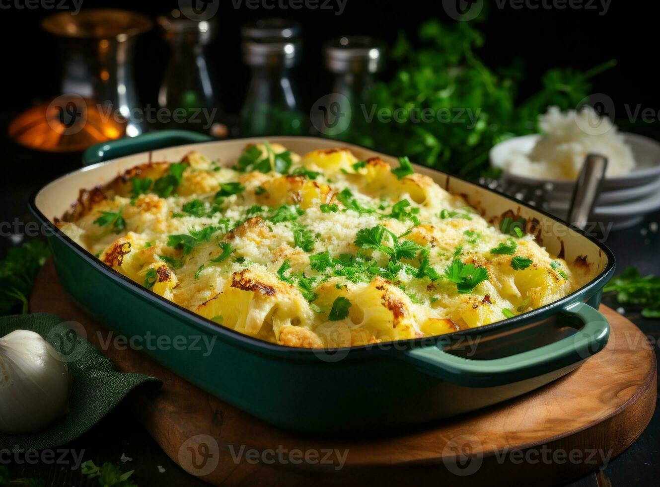 Cooked cauliflower in the casserole photo