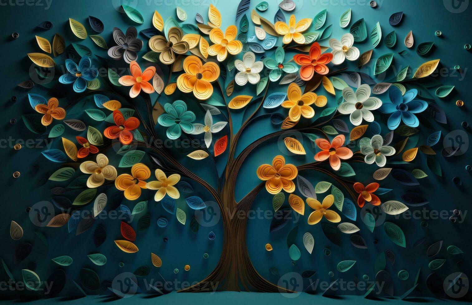 3D paper tree background photo
