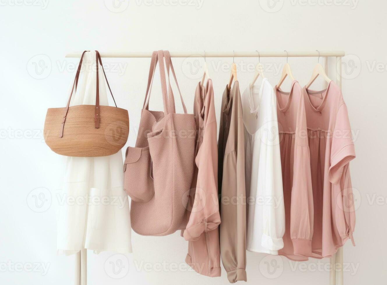 Clothes collection hanging on hangers photo