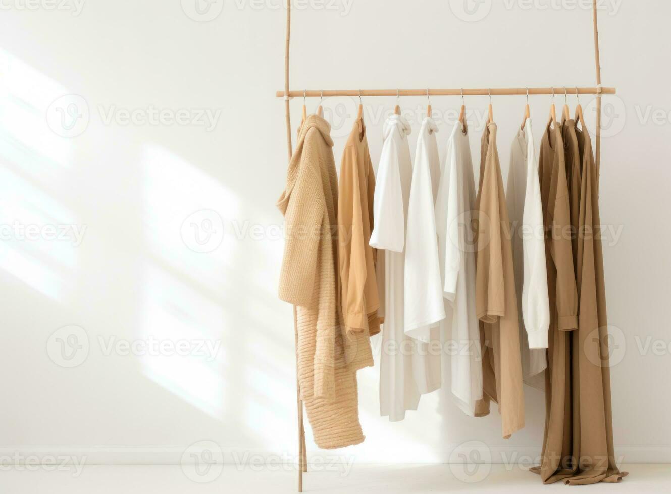 Clothes collection hanging on hangers photo