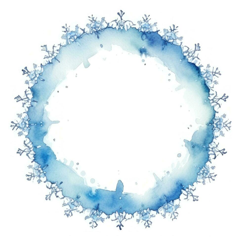 Blue watercolor snowflake frame isolated photo