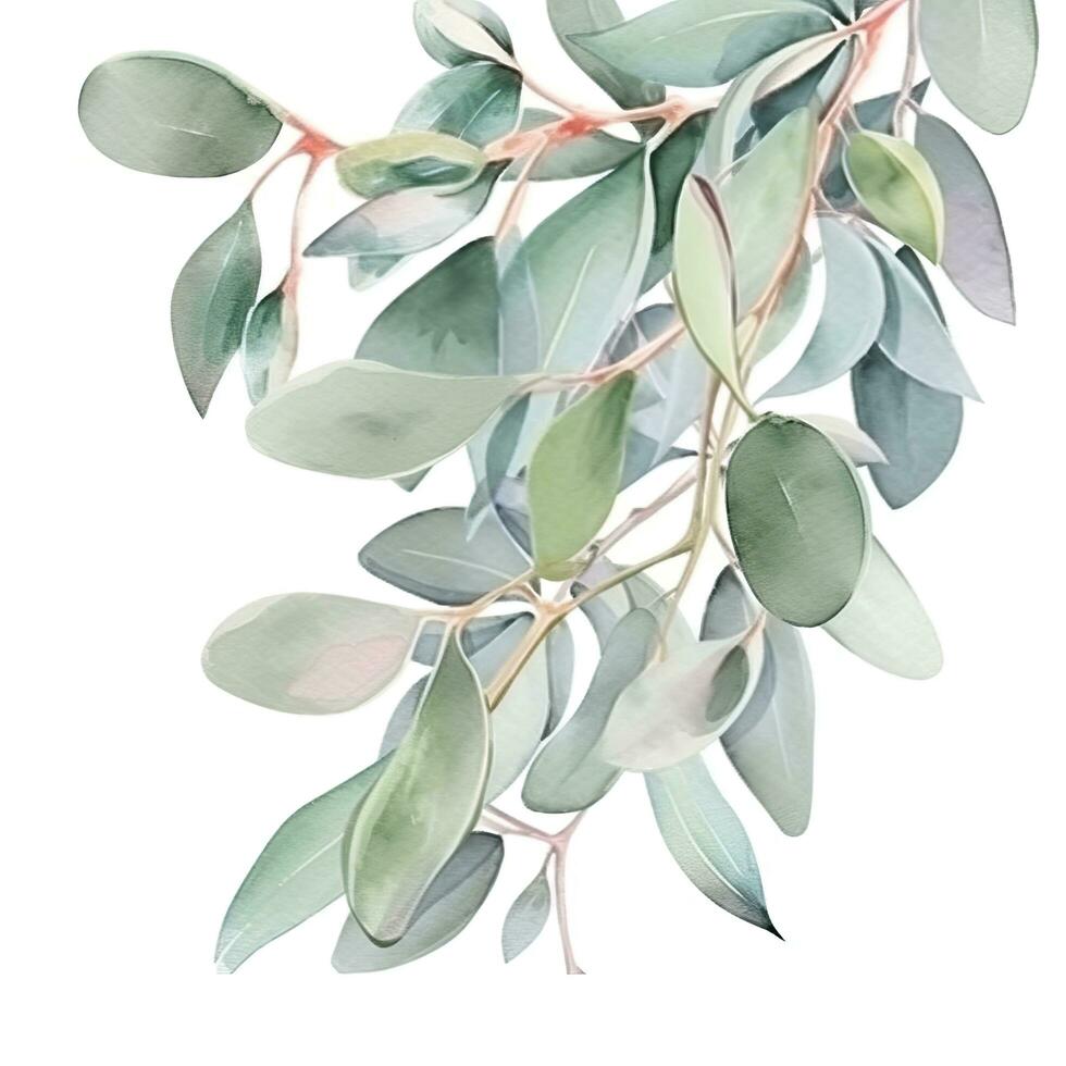 Watercolor eucalyptus leaves frame isolated photo