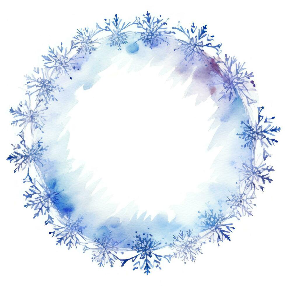 Blue watercolor snowflake frame isolated photo