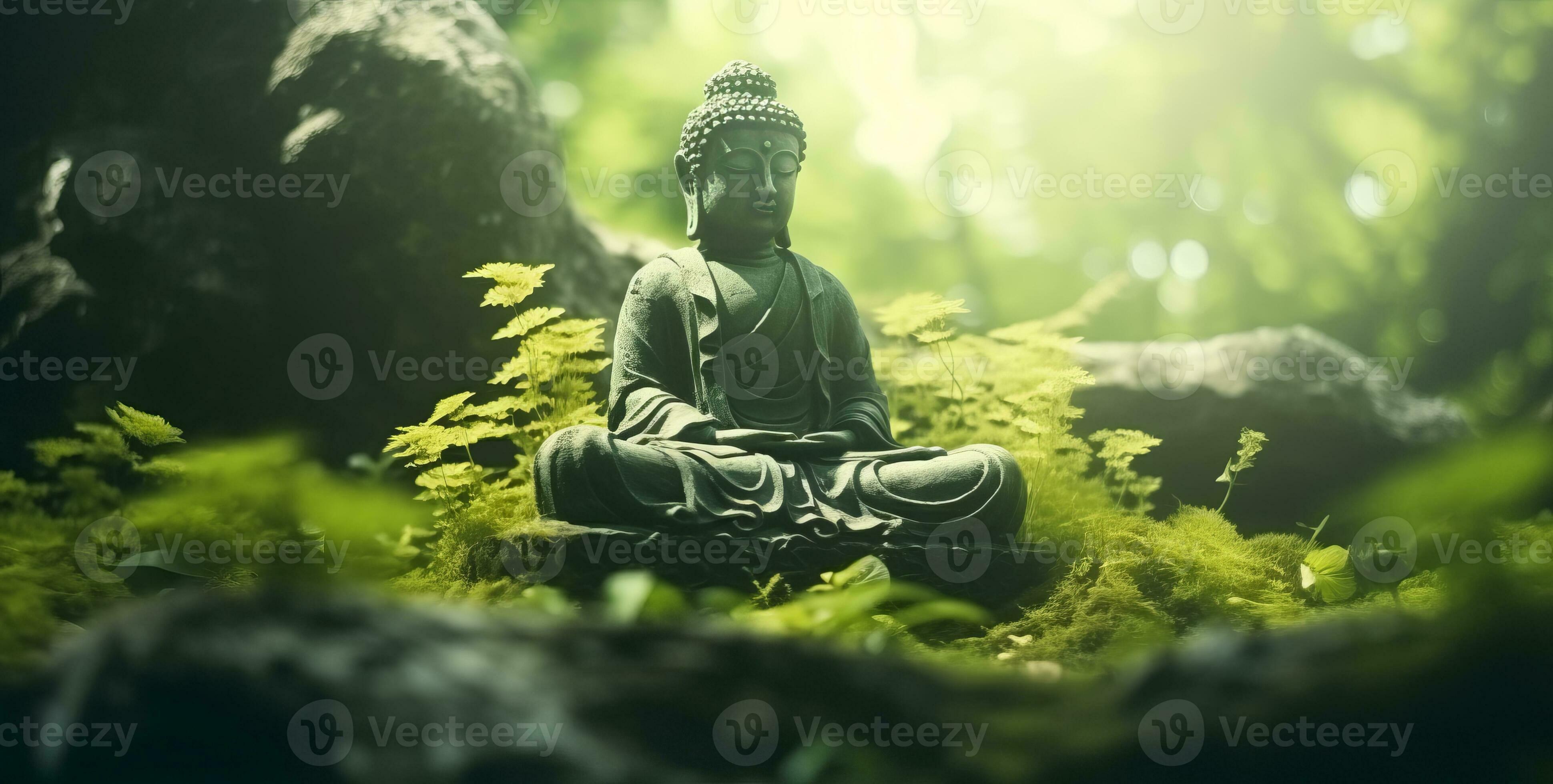 Buddha in a green mystical background 27110293 Stock Photo