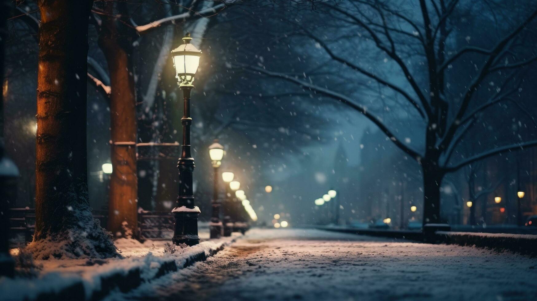 Winter snowy city background photo