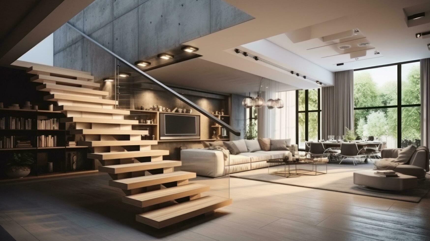 Modern stairway in interior photo