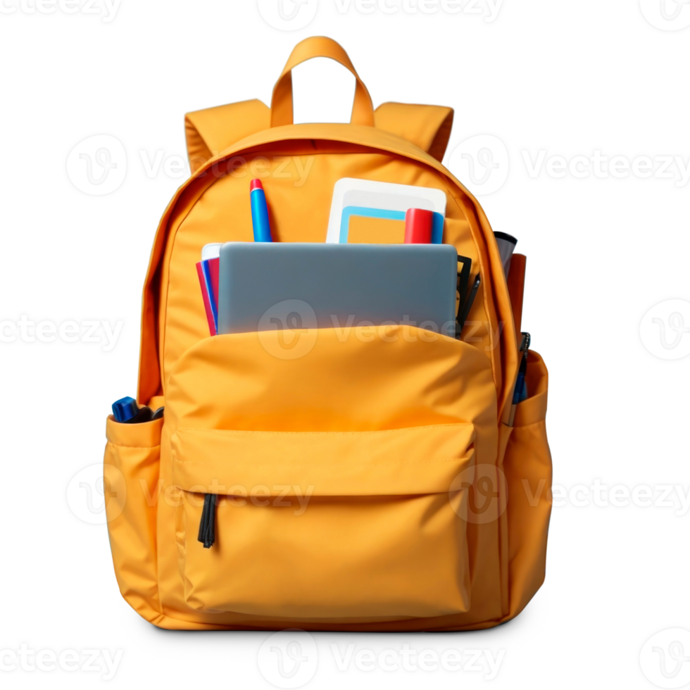 School backpack isolated on transparent background. Back to school concept. AI Generative png