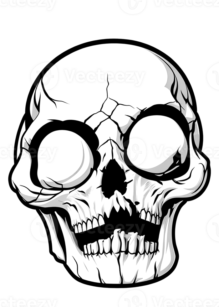 Human skull with blank eyes isolated on transparent background. Graphic illustration. AI Generative png