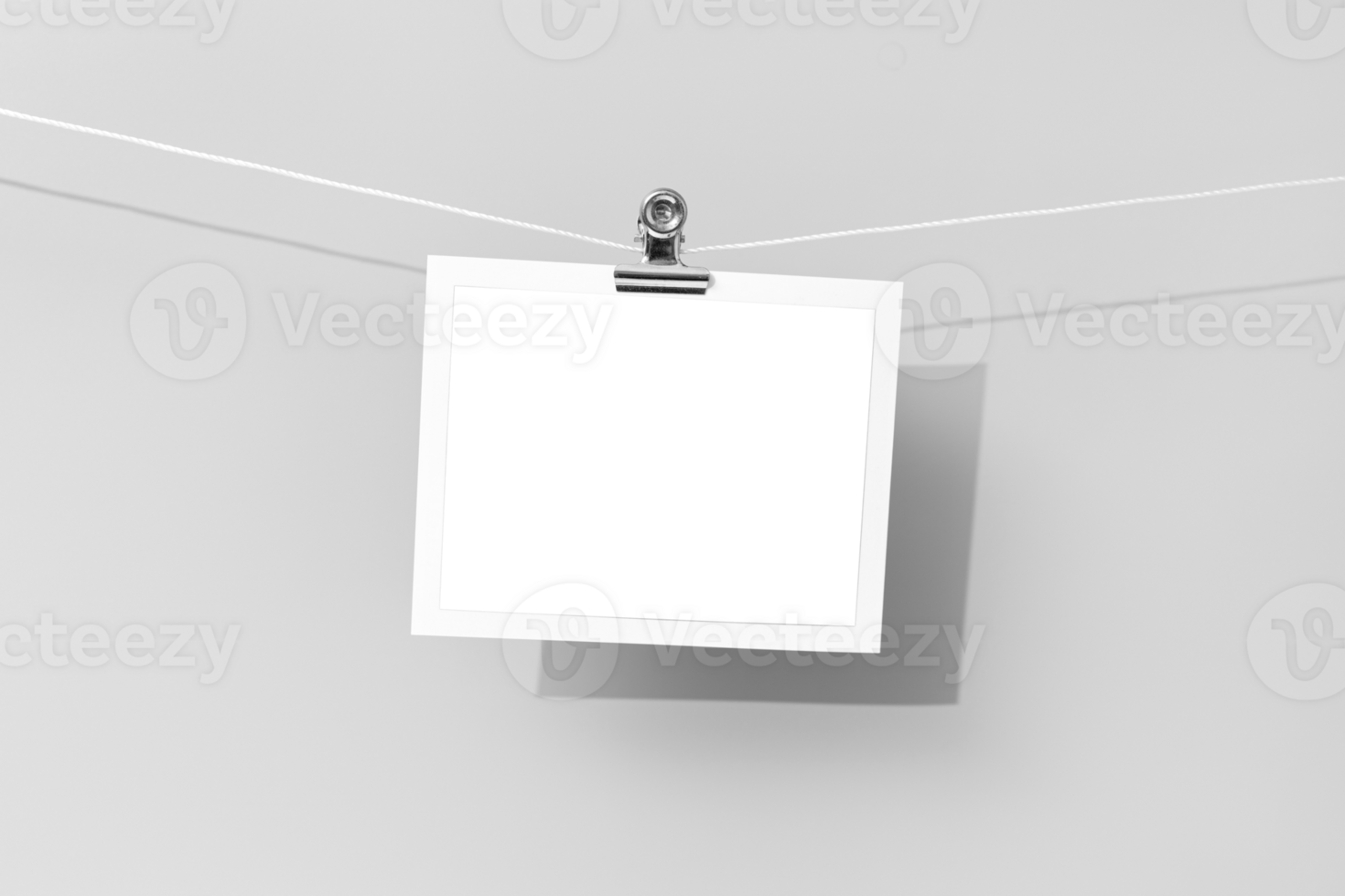 Instant photo frame template with transparent picture background hanging on a rope png