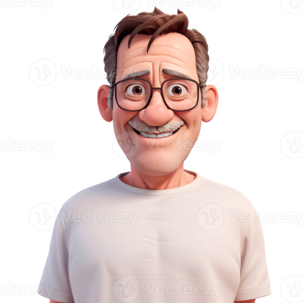 Funny Portrait of a happy senior man. 3D illustration png