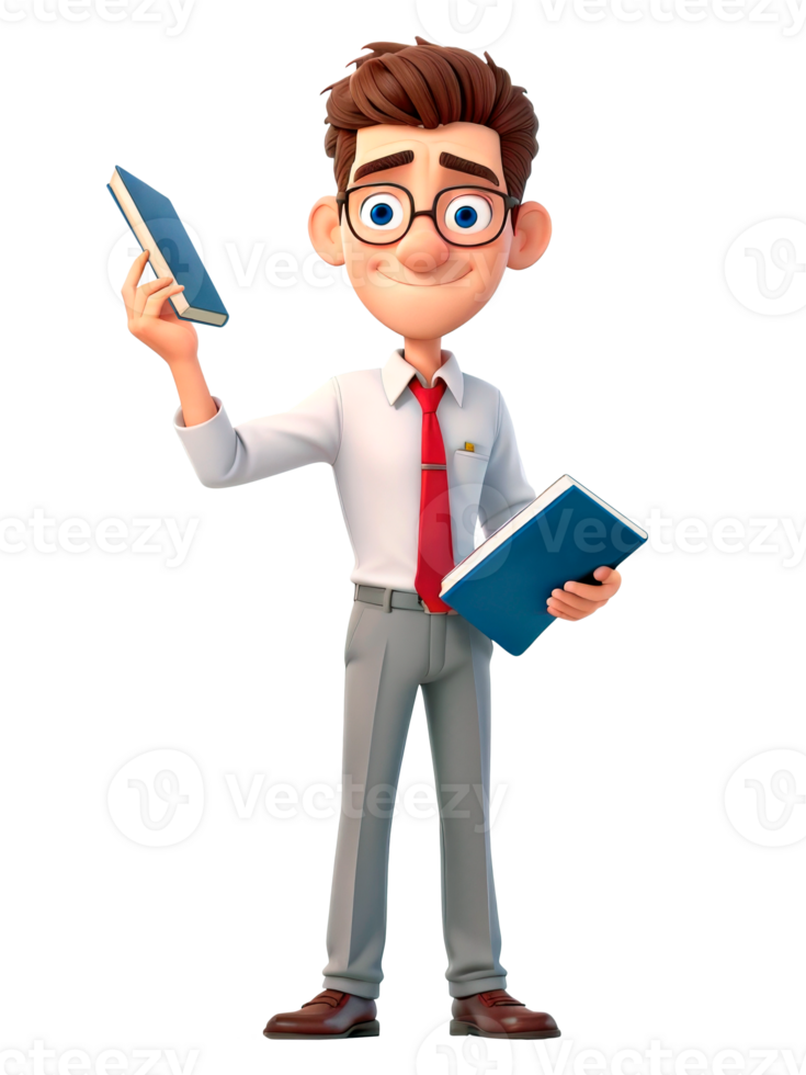 Cute teacher with books isolated on transparent background. 3D illustration png