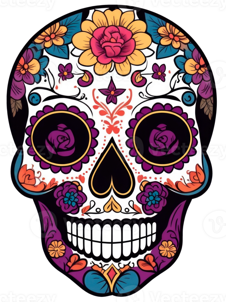 Sugar skull isolated on transparent background. Day of the Dead celebration. AI generative illustration png