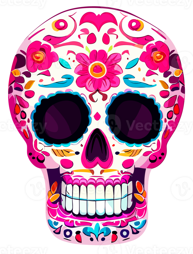 Decorated Sugar skull isolated. Day of the Dead. png