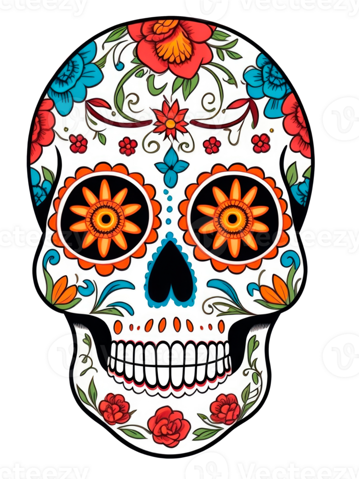 Sugar skull isolated on transparent background. Day of the Dead celebration. AI generative illustration png