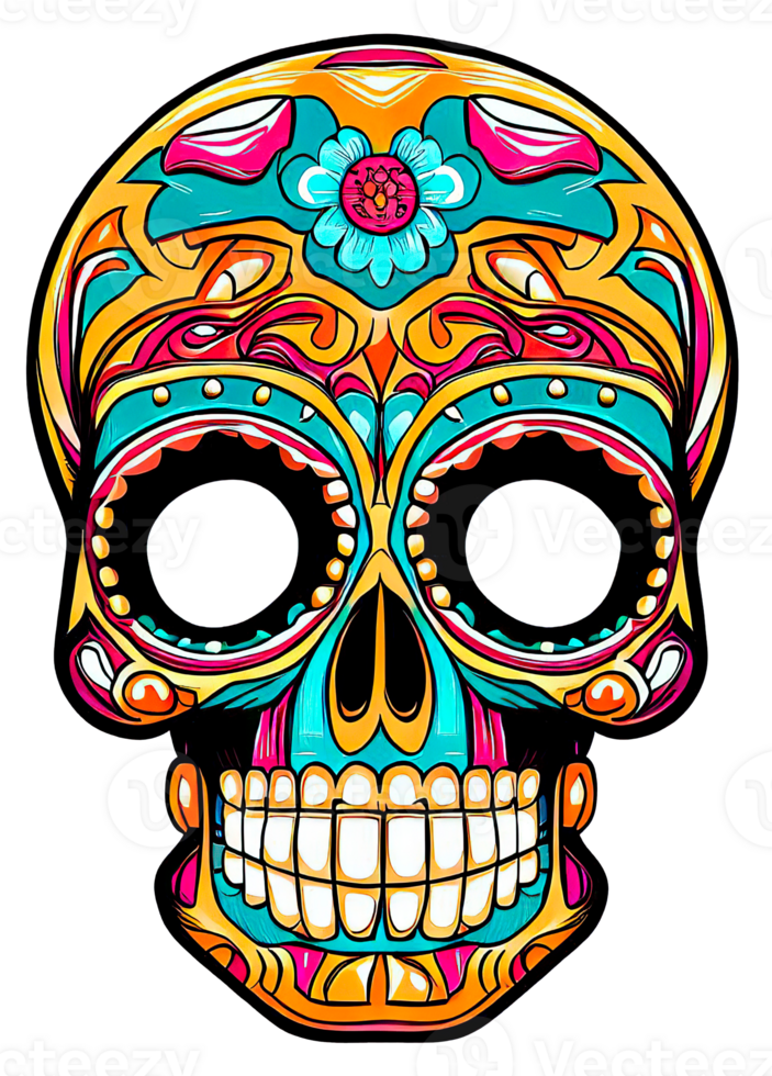 Decorated Sugar skull isolated. Day of the Dead. png