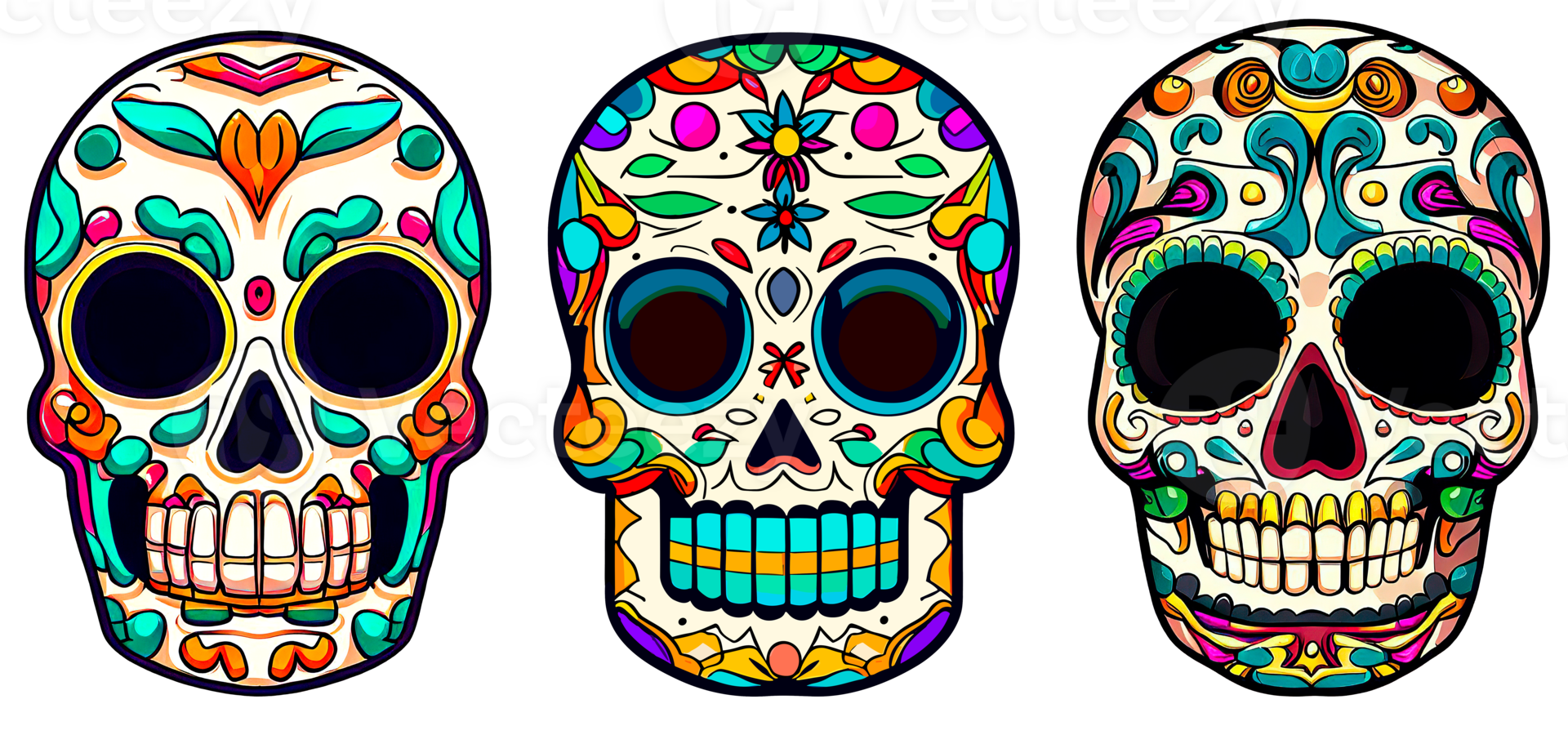 Decorated Sugar skull isolated. Day of the Dead. png