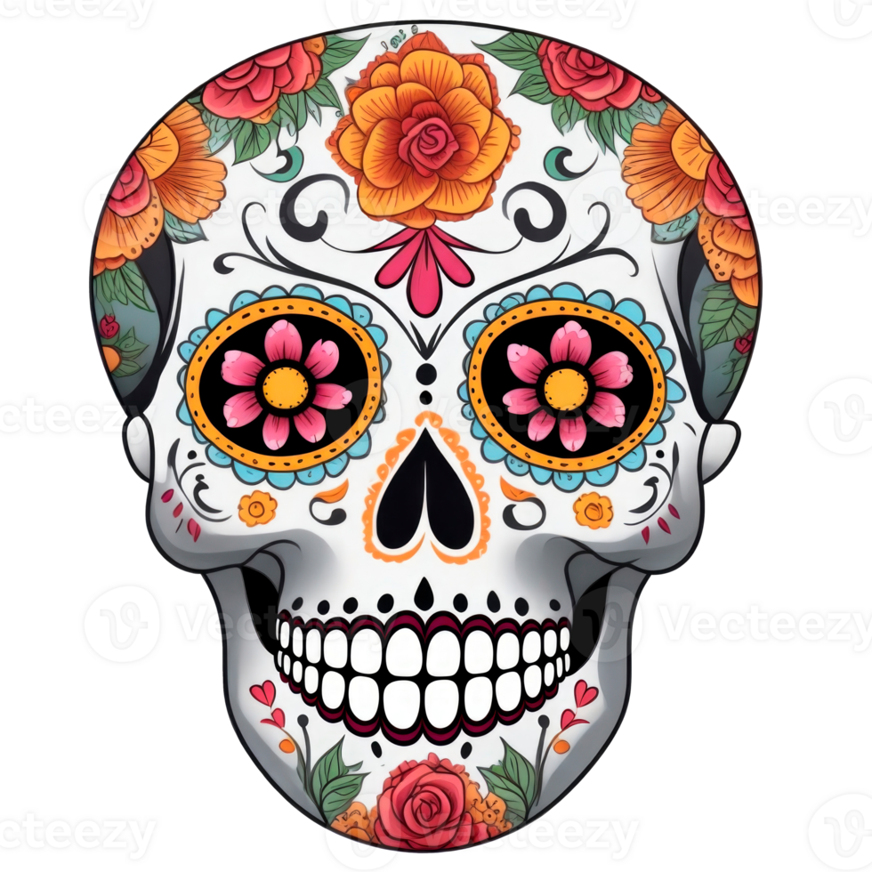 Sugar skull isolated on transparent background. Day of the Dead celebration. AI generative illustration png