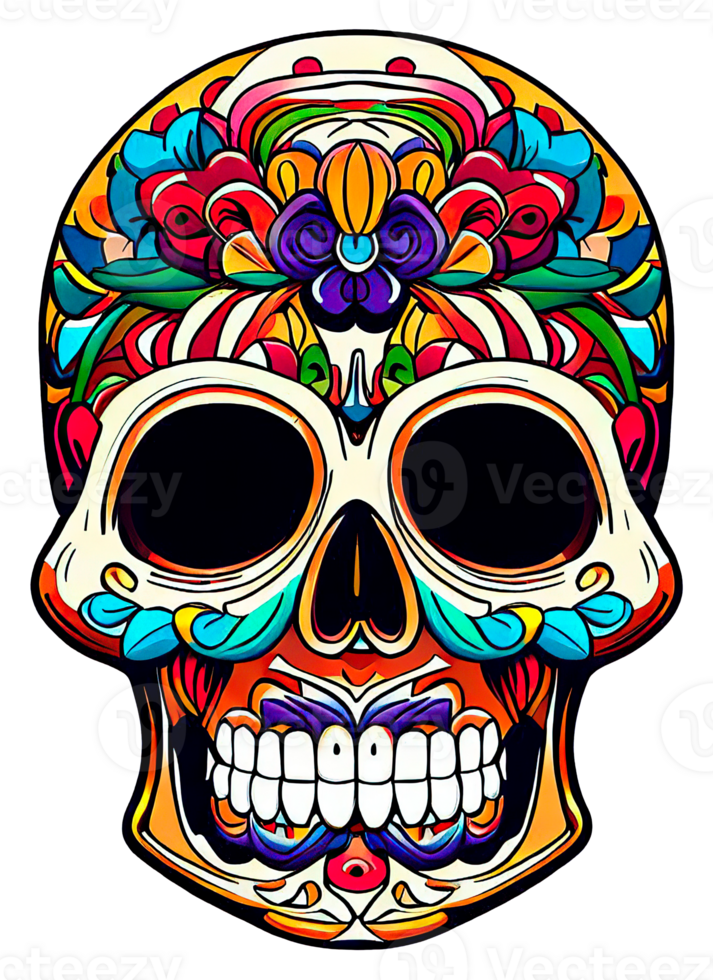Decorated Sugar skull isolated. Day of the Dead. png