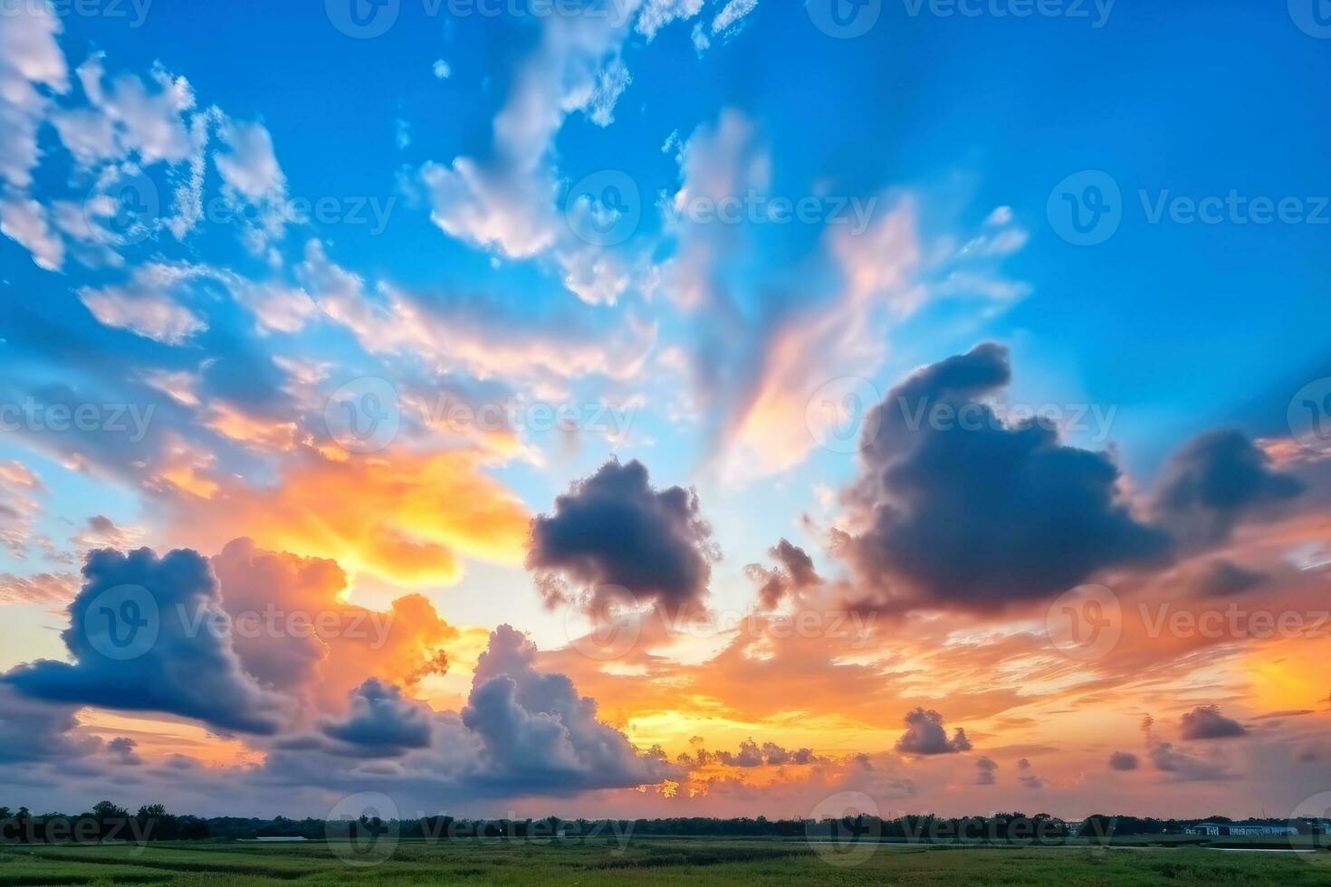 A sunset sky with some clouds created with generative AI technology. photo
