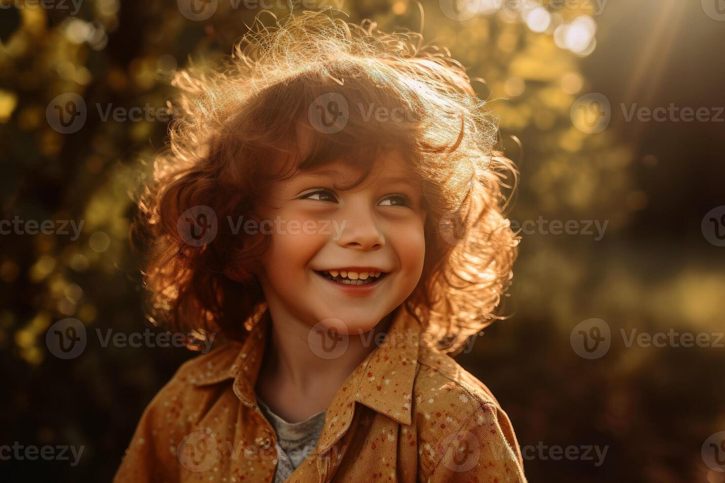 A portrait of happy smiling boy on a sunny day created with technology. photo