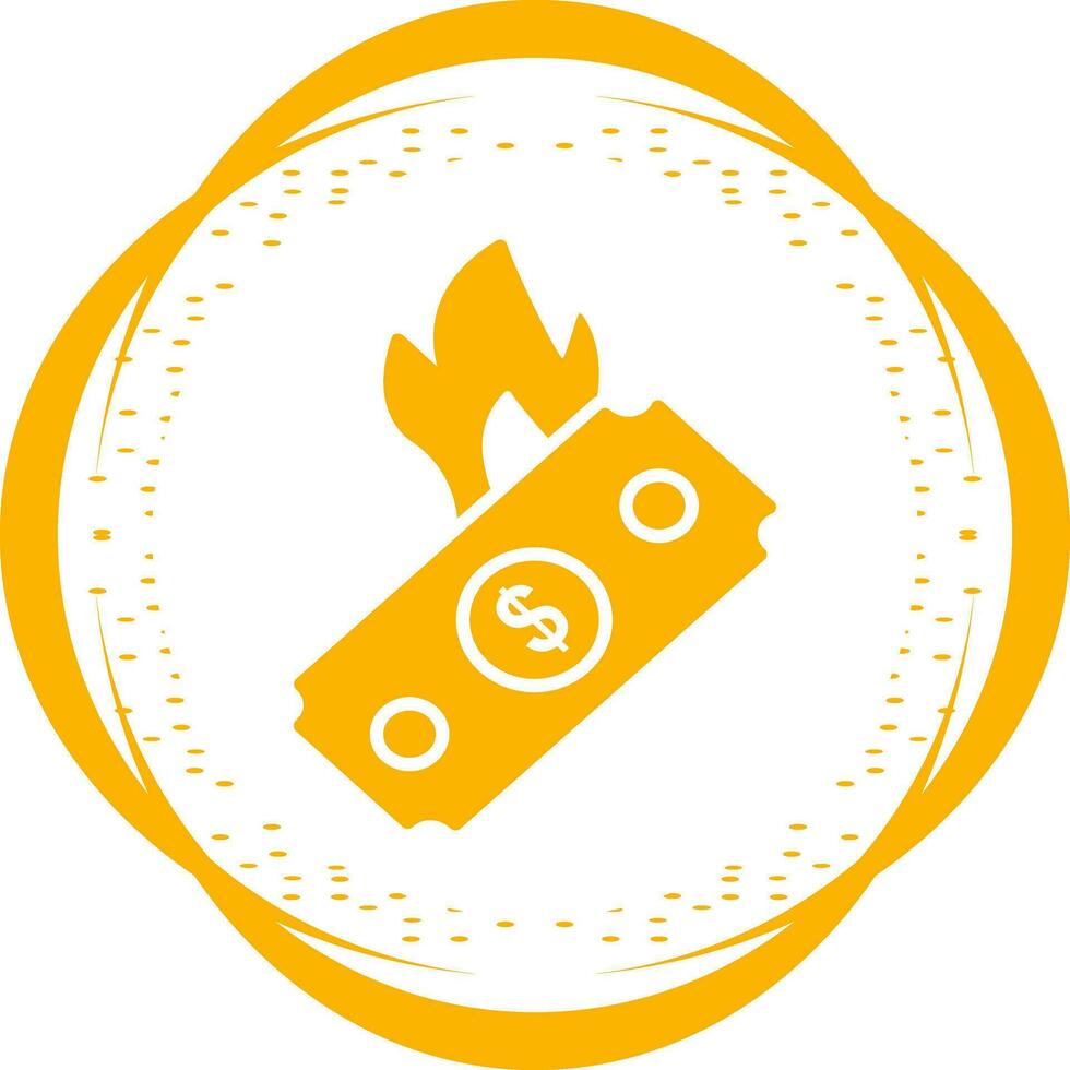 dólar en icono de vector de fuego