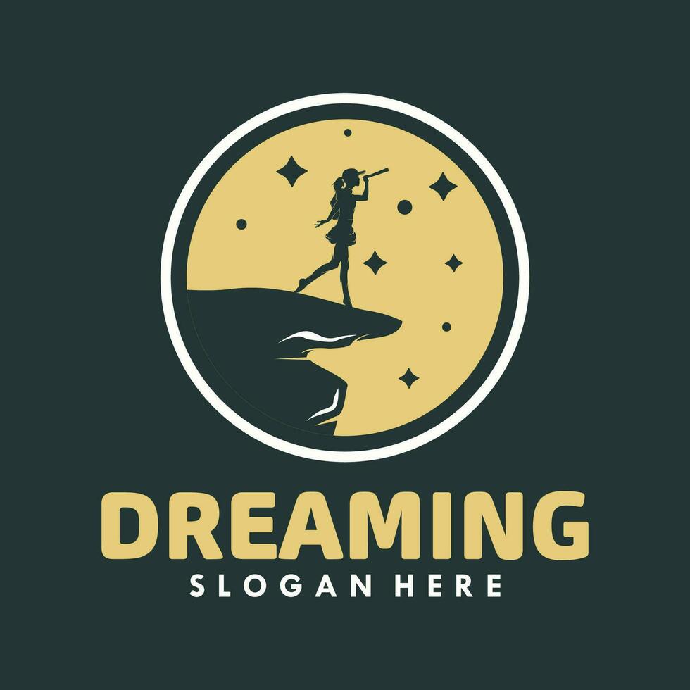 women reaching dreams in the moon logo design template vector