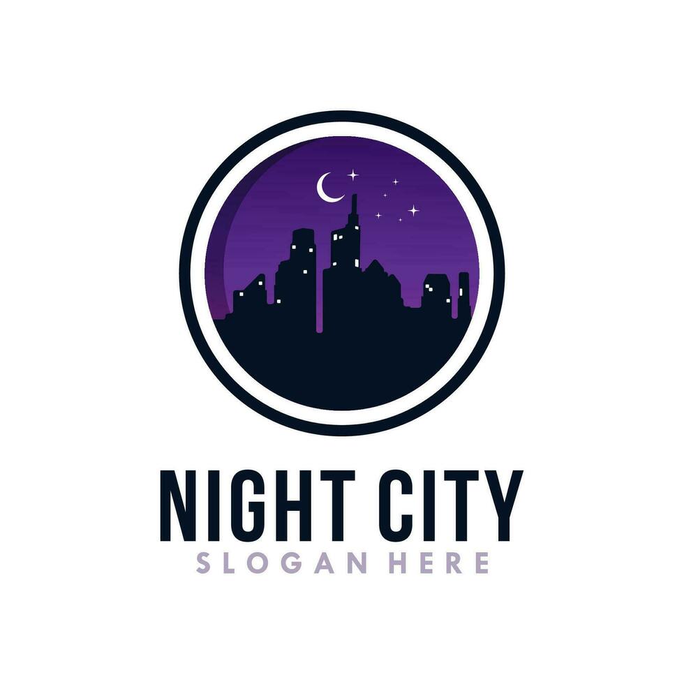 noche ciudad horizonte logo diseño inspiración vector